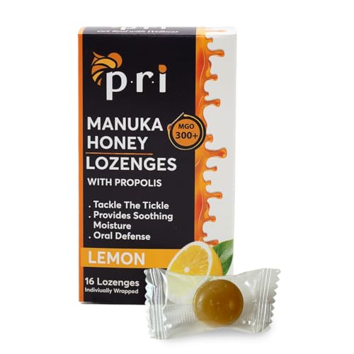 P.R.I Manuka Honey Lozenges with Propolis, Lemon Menthol Cough Drops, Natural Throat Drops, MGO 300+ Certified (16 Count)