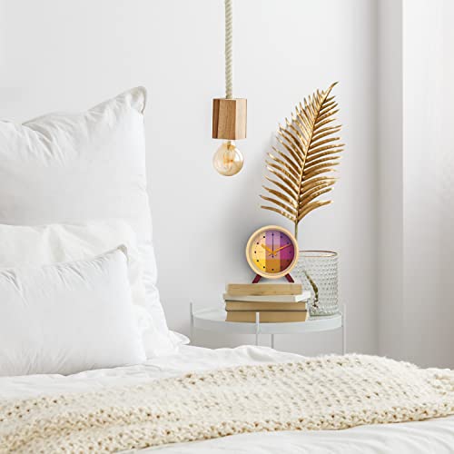 Cloudnola Riso Wood Desk And Alarm Clock, Pink And Yellow, 7.1 Inch Diameter, Silent Non Ticking, Battery Operated Quartz Movement #TOP5