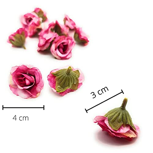 Image of SATYAM KRAFT 12 Pcs Artificial Small Rose Flowers for Home Decoration, Gift, Mandir Pooja Table, Cake Decor & Bouquet Making - Fake Fabric Head Roses (Pink, 4 cm)