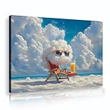 遊び心のあるクラウドリラクゼーションキャンバスウォールアートビーチテーマキャンバスプリント海岸壁装飾写真リビングルームティーンルームペインティングポスター40x56cmインナーフレーム