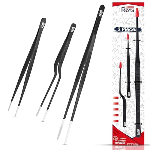 3 Piece Kitchen Tweezers Set – 12 Inch Long Stainless Steel Chef Tweezers - Multipurpose Cooking Plating Tweezer Tongs