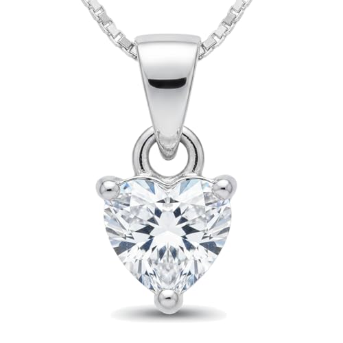 Image of Parnika 925 Sterling Silver Heart Solitaire Zircon Pendant for Women and Girls | Gift for Women n Girls | With Certificate of Authenticity | Pendant Only | Locket|
