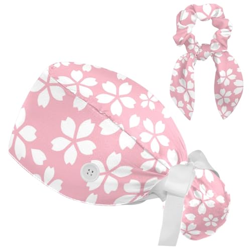 Image of Red Blooming Rose Flowers Black Working Cap with Scrunchy and Ribbon Tie for Women, Long Hair