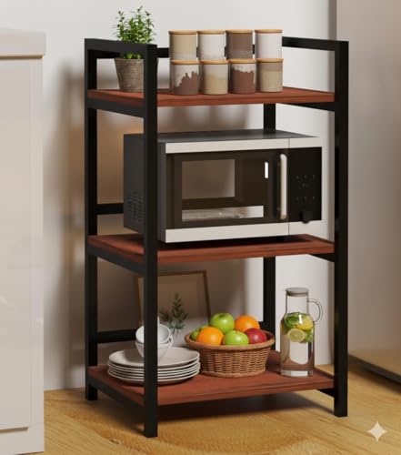 Image of Rellon Microwave Stand,Kitchen Rack Oven Rack 3-Tier Counter Shelf,Space Saving Organizer, Two Layers Counter Top Organizer for Printers on Desk, Microwave Shelf Stand