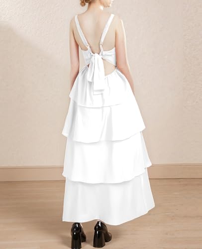 Image of Tiered Ruffle Dress Women Casual Summer Spaghetti Strap Sleeveless Floral Layered Maxi Dress for Women Beach Sundress