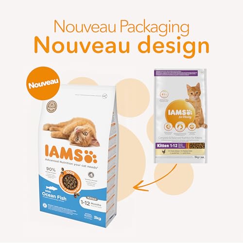 IAMS Advanced Nutrition - Croquettes Premium Chatons - Savoureuses complètes Equilibrées - Favorise Croissance - Au Poisson de l'Océan – sans OGM colorants arômes artificiels - Sac refermable de 3 kg – Image 3