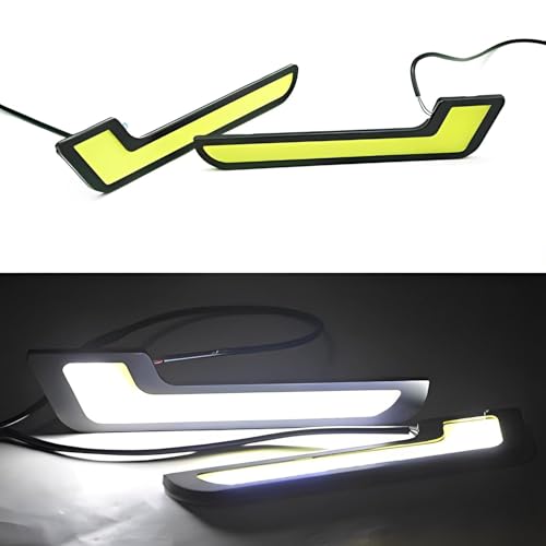 Image of COB L-Shaped 12V LED DRL Light, 7 cm, Super Bright, White and Yellow, Daytime Running Lights
