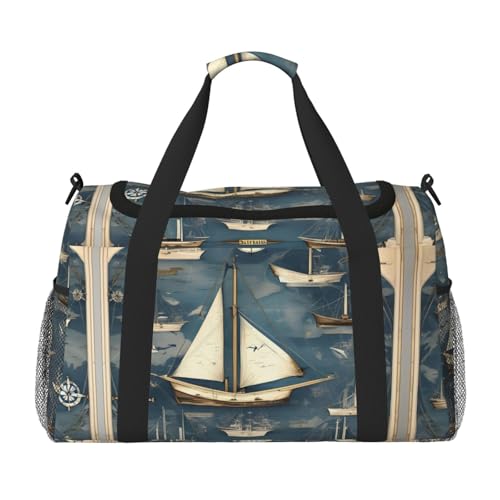 Bolsa de viaje náutica con cremallera y asas, plegable, para vacaciones familiares, Black, Talla única
