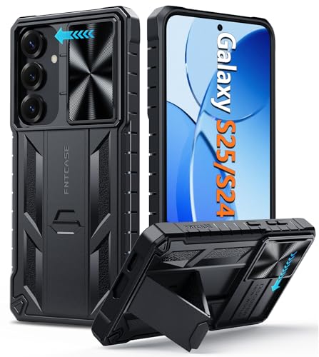 FNTCASE for Samsung Galaxy S25 Case: for Galaxy S24 Case Military Grade Drop Protection Cell Phone Cover with Kickstand & Slide | Heavy Duty Rugged Bumper Textured Protector (Black)