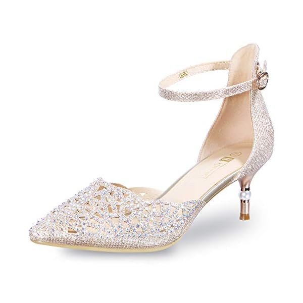 IDIFU Women's IN2 Candice Wedding Rhinestones Sequins Low Kitten Heels Pumps Dress Evening Shoes for Women Bridal Bride Gold 5 B(M) US