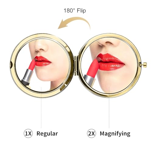 Espejos de Maquillaje Portátiles Doble Cara Plegables Dorados miniatura 6