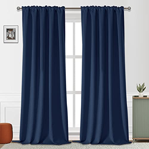 ALLJOY 96 Inch Long Room Darkening Curtains, Rod Pocket Blackout Curtains for Windows, Thermal Insulated Living Room Window Curtains,Energy Saving Bedroom Curtains 2 Panels,Dark Thick Drapes Blue W52