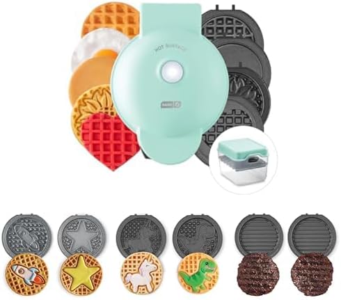 Bundle of DASH Multimaker Mini System - Waffle Maker with 12 4” Removable Plates & Storage Case: Waffle Iron & Griddle