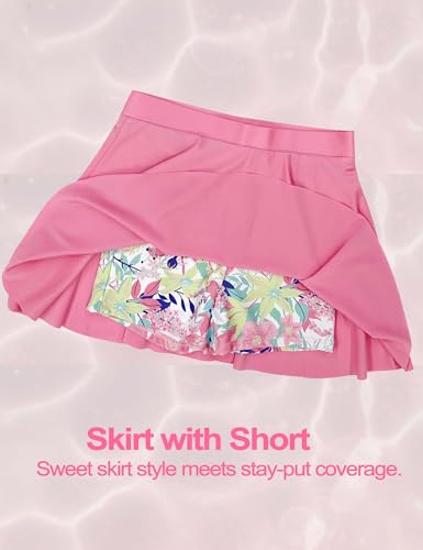 Image of Girls Rash Guard Swimsuit Set Long Sleeve 2 Pieces Bathing Suit Swimming Skirt with Shorts 4-13Y