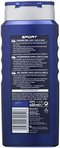 NIVEA MEN Sport Shower Gel Pack of 6 (6 x 400ml), Refreshing Body Wash with Lime Scent, All-in-1 Shower Gel for Men, Strong NIVEA MEN Shower Gel