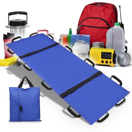 Image of Portable Transport Stretcher with 12 Handles，Dog Stretcher & Gurney with Carrying Bag Patient Animal Mover Travel Size Emergency Casualty Evacuation-Capacity 400lbs (Blue)