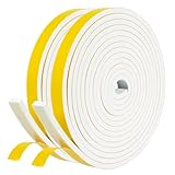 fowong Burlete Espuma Puerta Entrada 12mm(W) X 6mm(T), Cinta Espuma de Sellado, Junta Puerta Goma Espuma Adhesiva, Form Tape Aislamiento de Frio Bloquear Huecos 4m Largo X 2PCs, Blanco