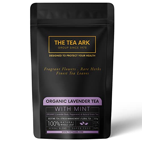 Image of The Tea Ark Lavender Tea Loose Leaves (50g) Pouch | Herbal Bedtime Tea with Peppermint & Green Tea | Natural Whole Leaf Blend (25 Servings) (Lavender & Peppermint)