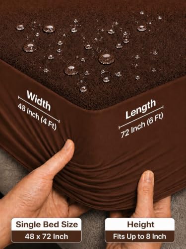 Image of Waterproof Mattress Protector 4x6 Feet (48x72inch) | Elastic Fitted Bedsheet | Soft & Durable Gadda Cover Dustproof By Bharat Griha BG16 (Brown, Single 48x72 inch (4x6ft), Mattress Cover)