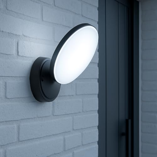 CGC Lighting Outdoor Outside Wall Light Slim Round Black LED, 10W 1000 Lumens 4000k Natural White LED (Black)