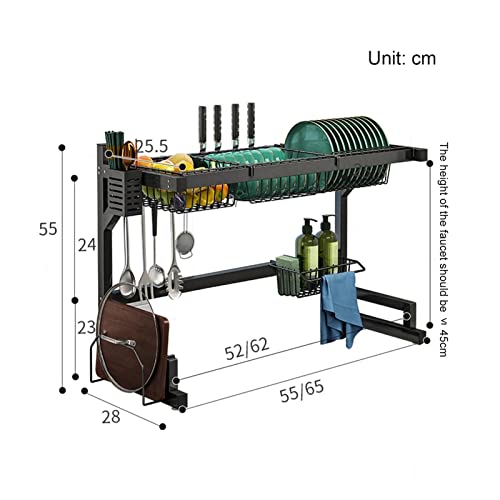 Escurreplatos negro para platos sobre el fregadero, escurridor vertical de acero inoxidable (65 cm)
