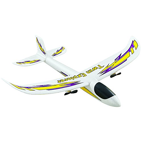 Dromida Twin Explorer Twin Motor Radio Controlled Electric Powered Glider RC Airplane, White/Yellow/Purple
