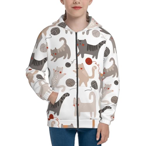Cute Cats Play with Balls Kids Pullover Hoodies Boys Zip Up Sweatshirts Girls Athletic Clothes with Pocket3