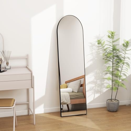 Image of VENETIAN IMAGE Floor & Wall Mount Full-Length Mirror | Arch Top Design | Perfect for Bedroom, Dressing Room, Hallway (Black, 160x50 cm).