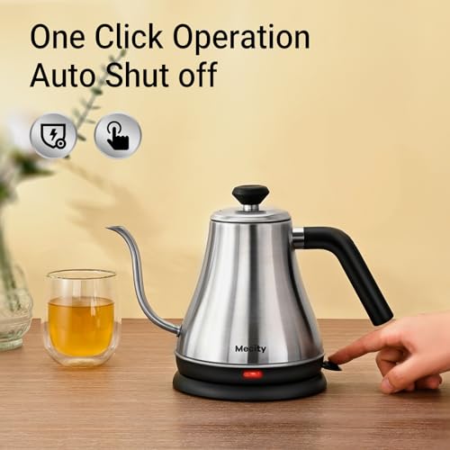 Image of Mecity Electric Kettle Gooseneck Water Kettle Stainless Steel Tea Kettle Water Boiler Fast Heating, Auto Shut Off, 27 fl oz, 1000W, Stainless Steel