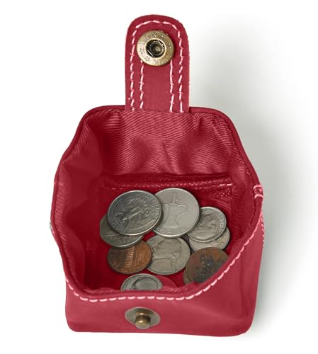 Image of Contacts Handcrafted Leather Coin Pouch - Compact Change Holder & Mini Wallet for Men & Women - Red