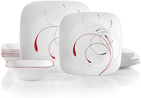 Corelle Vitrelle 18-Piece Service for 6 Dinnerware Set, Triple Layer Glass and Chip Resistant, Lightweight Square Plates and Bowls Set, Splendor