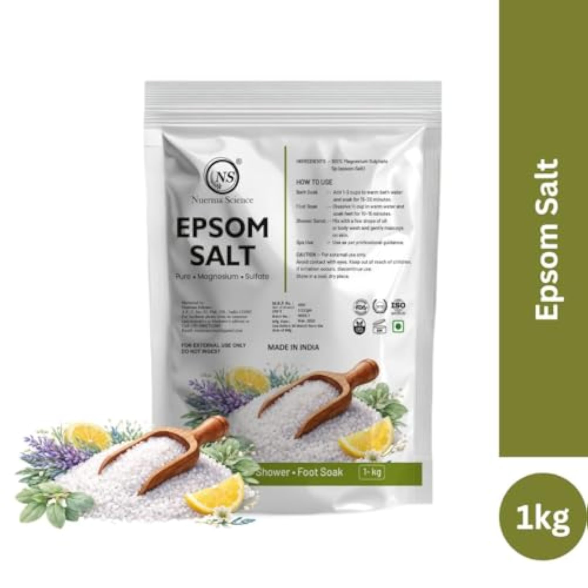 Epsom Salt 100% Pure Magnesium Sulfate for Bath, 1Kg