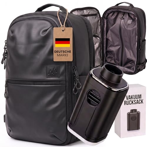 Nothern Peaks Vakuum Rucksack Handgepäck 49x32x20 Mit Pumpe Reiserucksack Vakuum Kabinenrucksack Für Flugzeug Vacuum Rucksack Mit Kofferöffnung USB-Port & TSA Schloss (Schwarz)