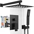gotonovo Rainfall Bathroom Shower System Rain Shower Head and Handle Set Wall Mounted Shower Complete Combo Solid Brass Pressure Balancing Shower Mixer Valve 12 Inch Matte Black