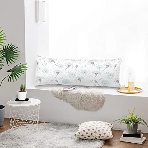 Dandelion Body Pillow Cover Dandelions Flower Elegant Spring Wildflower Farmhouse Decorative Soft Cushion Long Pillowcase With Zipper Floral Bedding Pillow Cases For Sofa Couch 20"X54",Teal Blue Gray #TOP3