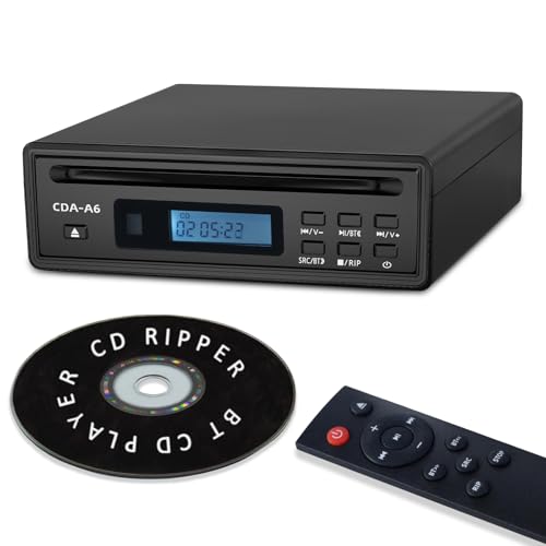 Portable Bluetooth CD Player for Home CD Ripper Hi-Fi Audio CD Player Desktop CD Players Optical and AUX OutputLossless Sound Quality (Black)