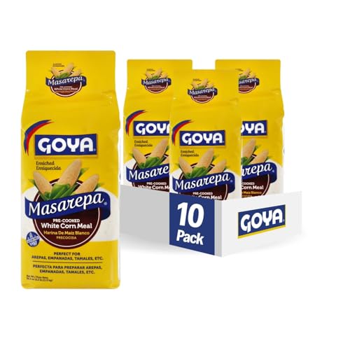 Goya Masarepa Blanca, 10x1 Kg, Harina de Maíz Blanco Precocida, Harina Sin Gluten, Harina Maiz Ideal para Arepas, Tamales, Empanadasy Tortillas