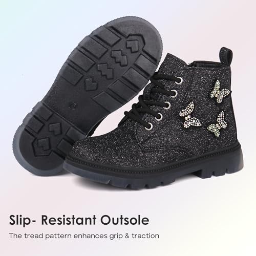 JABASIC Girls Glittery Ankle Boots Kids Lace Up Combat Boots with Side Zipper4