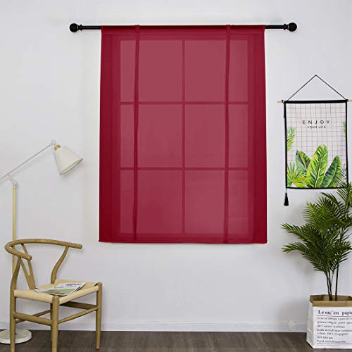 Jaijy 63" Solid Blank Adjustable Tie Up Sheer Voile Gauze Balloon Kitchen Tulle Backdrop Curtain Shades Rod Pocket Window Roman Cafe Drape, 46" X 63", Maroon #TOP1