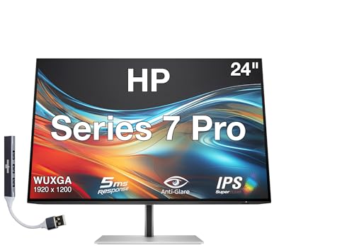 Image of HP Series 7 Pro 24 inch WUXGA IPS Monitor with 5ms Response Time, Anti Glare, Flicker Free, Tilt, Swivel, Pivot, VESA Mount (100mm), Displayport, HDMI & Dockztorm USB Port Expander, Black /Silver Color