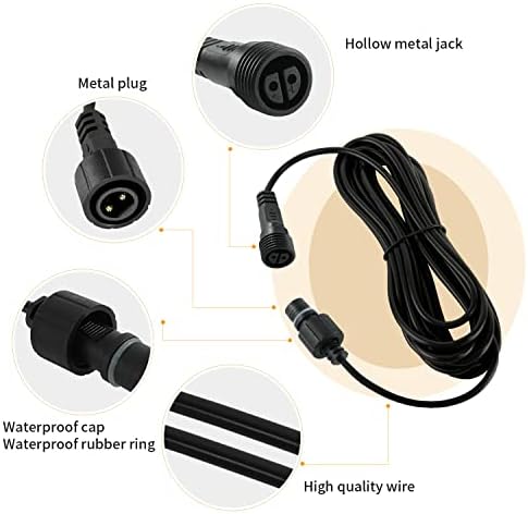 DULEE 2 Pack 5M / 16.4 Feet Extension Cable 2 Pin 16AWG IP65 Waterproof LED String Lights Extension Lead Cord for Garden Globe Lights Path Lighting LED Landscape Spotlights