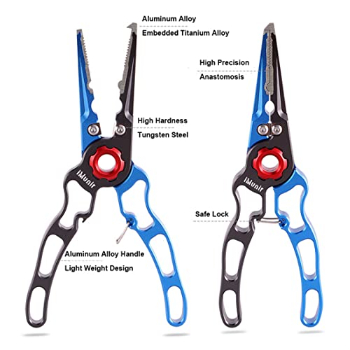 iMunir Alicate de pesca, equipamento de pesca em água salgada, cortadores de tungstênio, anel dividi