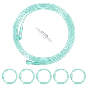 ANSNF 7Ft Oxygen Tubing, Crush Resistant High Flow Oxygen Tubing, 5 Pack Green Oxygen Tubing, Non Kinking Oxygen Tubing with Oxygen Tubing Connector