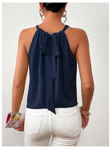 Women's Summer Halter Tops Tie Back Sleeveless Work Shirts Blouses for Women Casual Dressy2