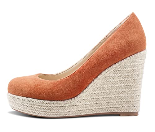 Aachcol Women Platform Wedge Pumps High Heel Close Round Toe Slip-on Dress Shoes Wedding Party 4 Inch2