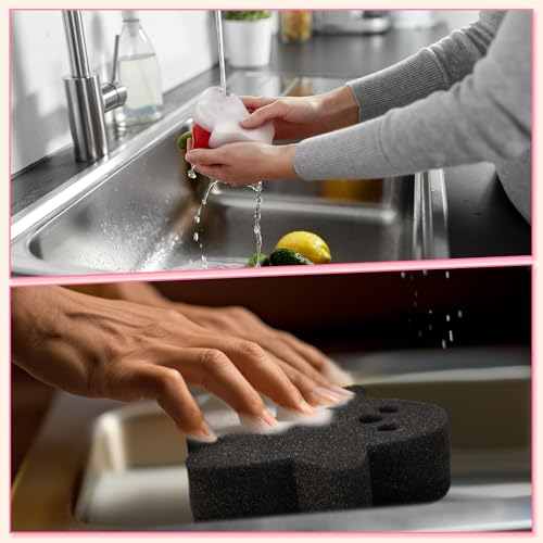 Image of Tioncy 12 Pack Ghost Sponges Bulk Dual Sided Scrubber Ghost Kitchen Sponges Dishwashing Non Scratch for Kitchen Accessories Dish Scouring Black, White, Pink
