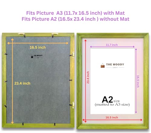 Image of A3 Size Wooden Photo Frame with Mat, Green Photo Frame for Wall Decoration, Home Decor for Wall Hanging, Best Wooden Photo Frame for Posters and Photos (A2 Size Matted to A3 Size)