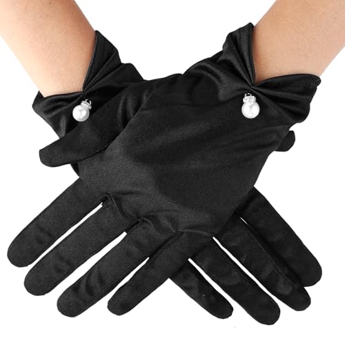 HaiFafafaing Satinhandschuhe Schwarz Hochzeit Handschuhe Brauthandschuhe Weiß Handschuhen Kurze Formelle Oper Hochzeits Anzughandschuhe für Damen Braut Kostüm...