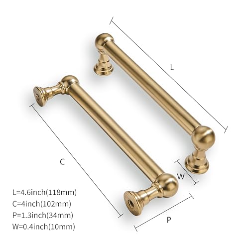khtumeware 10 Pack Brushed Brass Cabinet Pulls 4 Inch(101.6mm) Hole Centers Warm Brass Kitchen Cabinet Handles Cabinet Hardware for Cabinets Cupboard Handles Drawer Pulls by khtumeware - Image 2