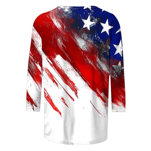 Image of Fourth of July Shirts for Women 3 /4 Sleeve Summer Tops American Flag Print T Shirt Patriotic 4th of July Shirts 2025